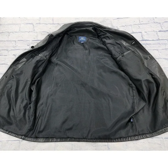 Brooks Brothers 346 MENS SIZE L Black Classic Super Soft Leather Jacket Lined